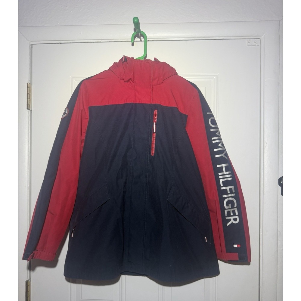 Tommy Hilfiger Mens Red/Navy 3 in 1 Colorblock Hooded Full Zip Lined Pockets L